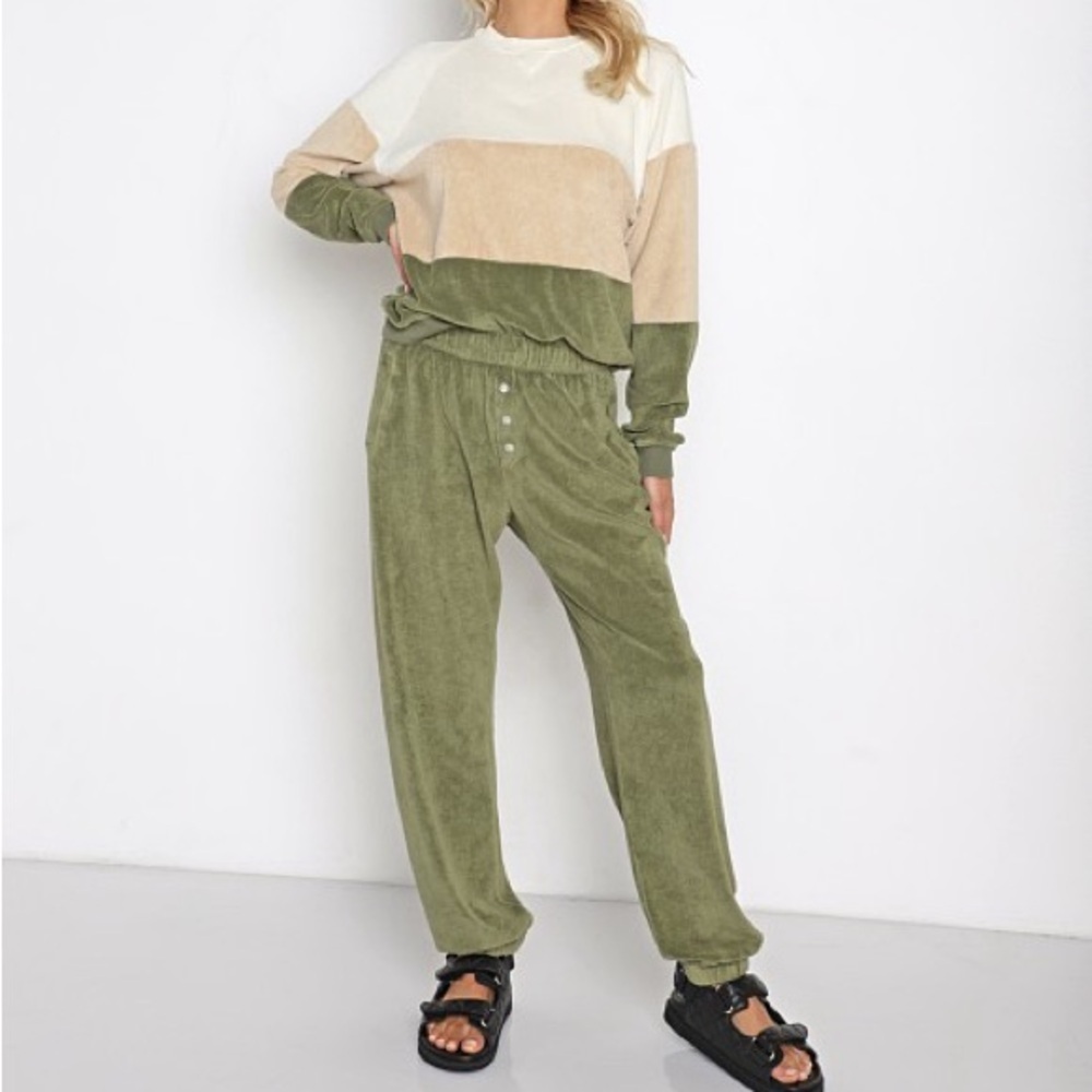 Donni Terry Henley‎ Sweatpants in Basil Green Women’s Large Jogger Pull On Pants